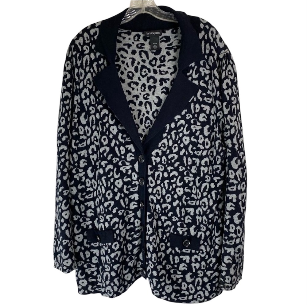 Lane Bryant Cardigan Women’s 18/20 Black Gray Cotton Button Front Animal Print - Picture 1 of 9